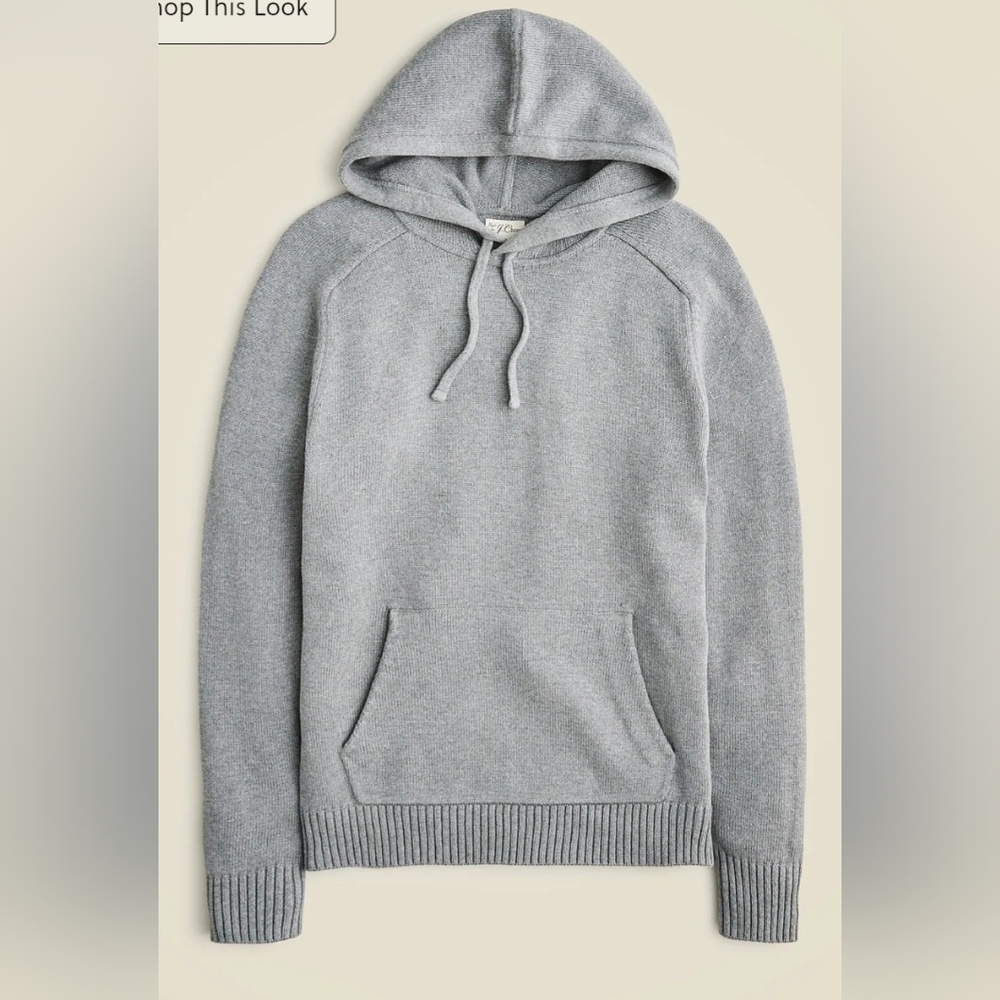 J.Crew Mens Heritage Cotton Hooded Sweater M Gray 100% Cotton Hoodie New No Tags